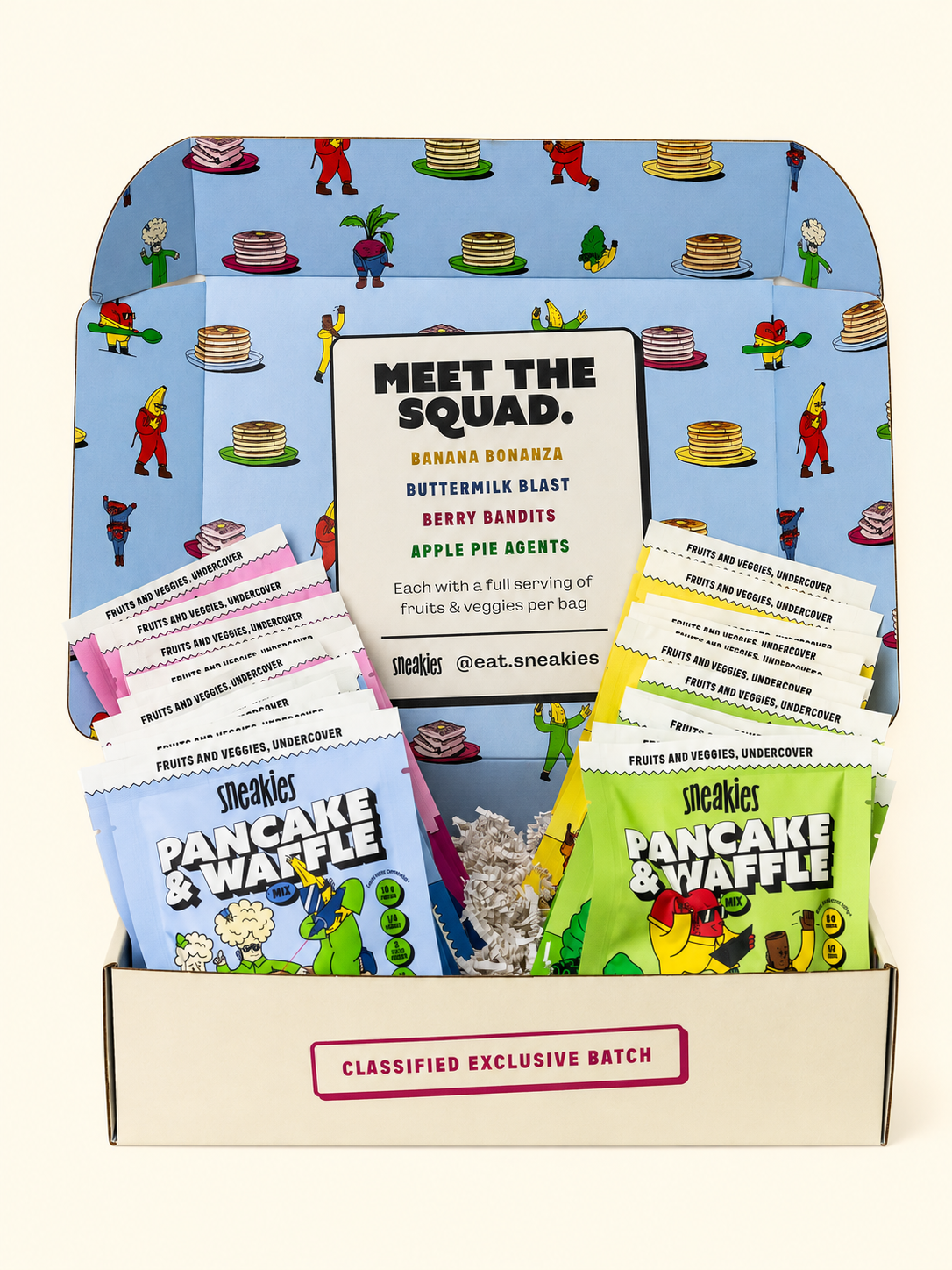 An open Sneakies 24-pack box filled with every flavour