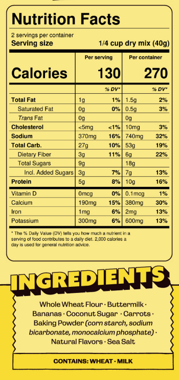 Banana Bonanza nutrition facts and ingredients panel