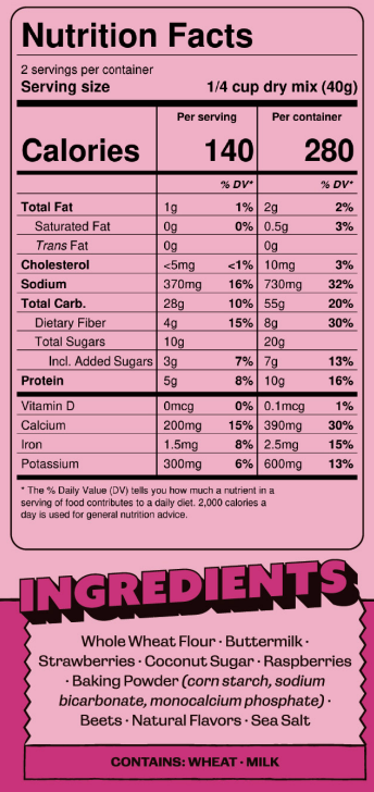 Berry Bandits nutrition facts and ingredients panel